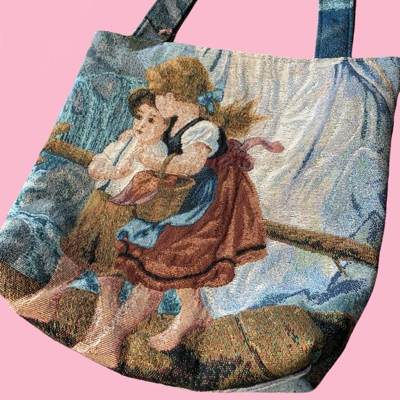 Upcycled Handmade Tapestry Angel Tote Bag! - Picture 3 of 8